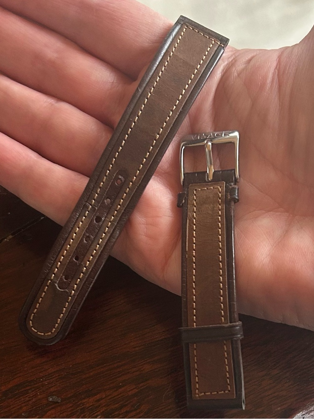 Two-Tone Brown Leather Watch Strap with Silver Buckle